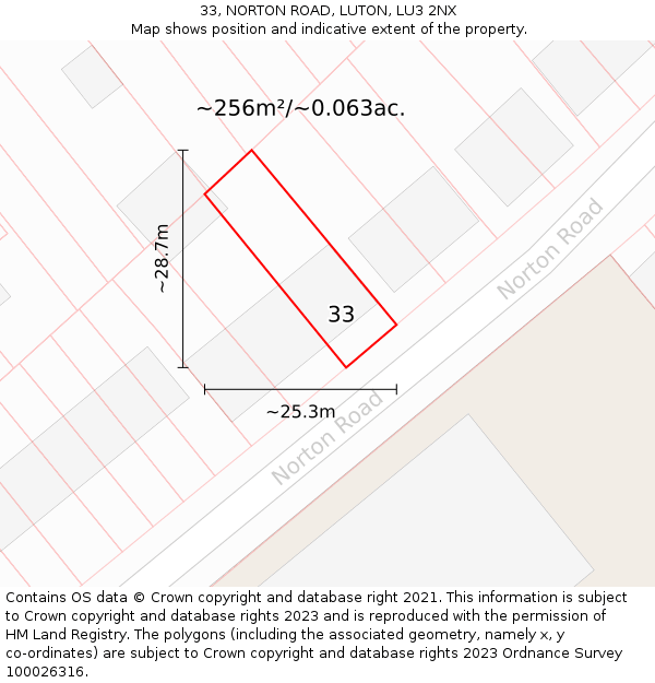 33, NORTON ROAD, LUTON, LU3 2NX: Plot and title map
