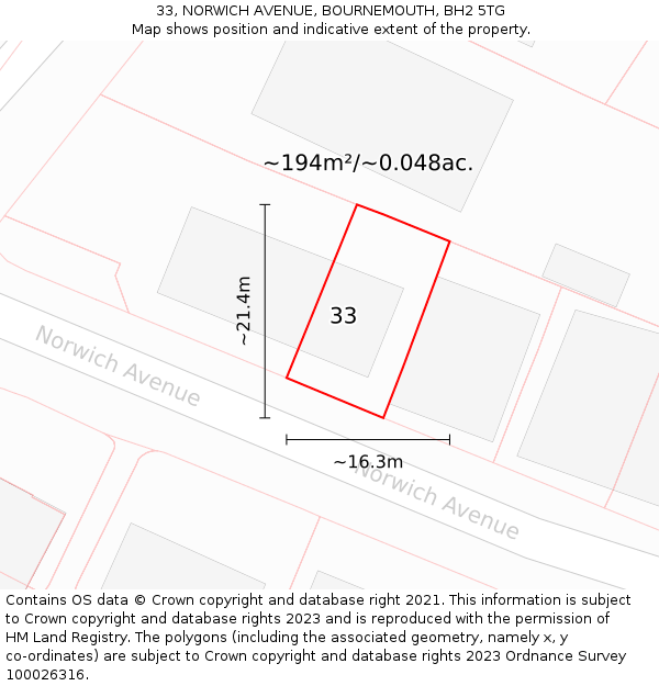 33, NORWICH AVENUE, BOURNEMOUTH, BH2 5TG: Plot and title map