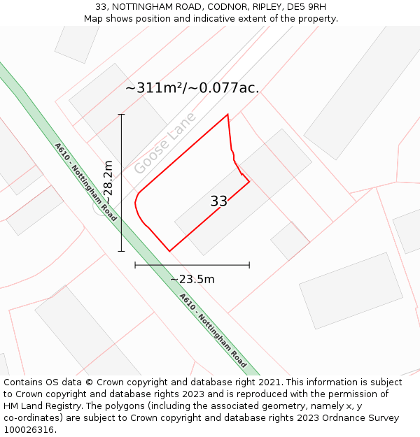 33, NOTTINGHAM ROAD, CODNOR, RIPLEY, DE5 9RH: Plot and title map