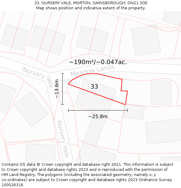 33, NURSERY VALE, MORTON, GAINSBOROUGH, DN21 3GE: Plot and title map
