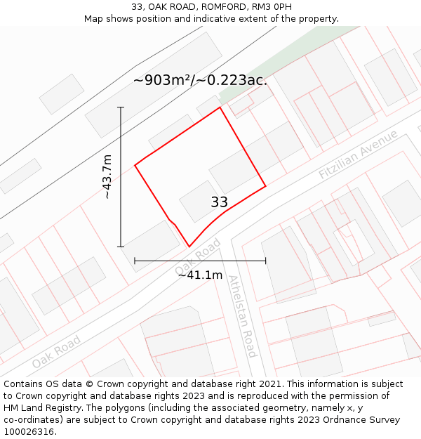 33, OAK ROAD, ROMFORD, RM3 0PH: Plot and title map
