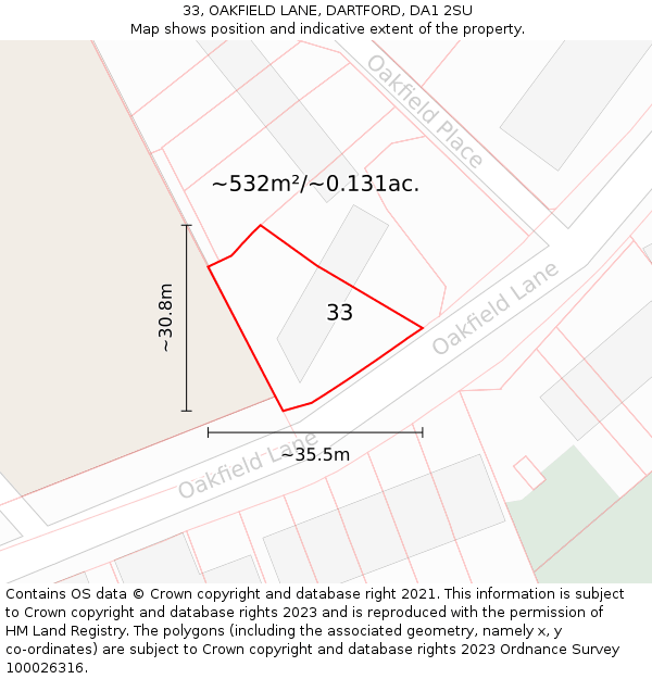 33, OAKFIELD LANE, DARTFORD, DA1 2SU: Plot and title map
