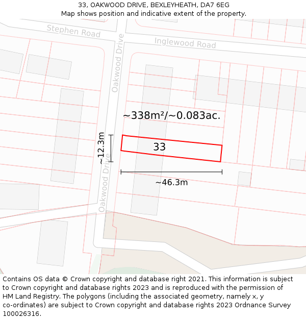 33, OAKWOOD DRIVE, BEXLEYHEATH, DA7 6EG: Plot and title map