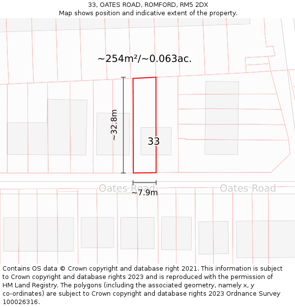 33, OATES ROAD, ROMFORD, RM5 2DX: Plot and title map