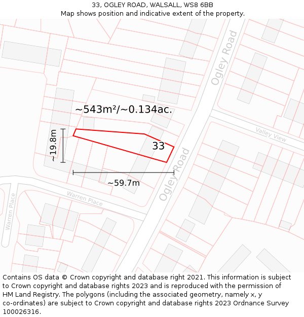33, OGLEY ROAD, WALSALL, WS8 6BB: Plot and title map