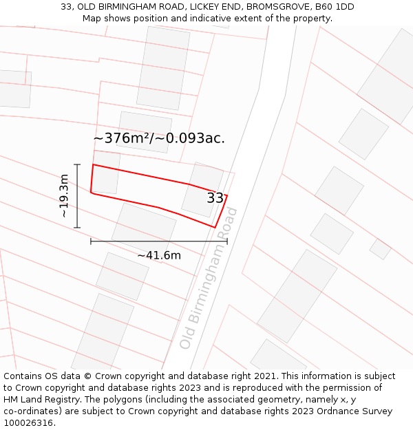 33, OLD BIRMINGHAM ROAD, LICKEY END, BROMSGROVE, B60 1DD: Plot and title map