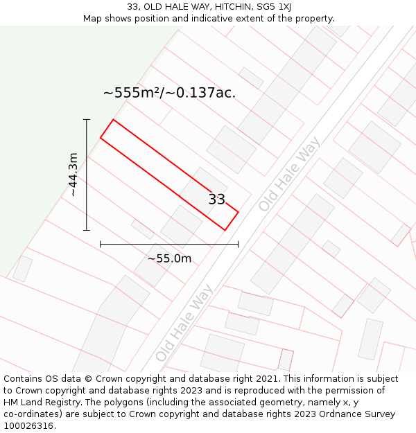 33, OLD HALE WAY, HITCHIN, SG5 1XJ: Plot and title map