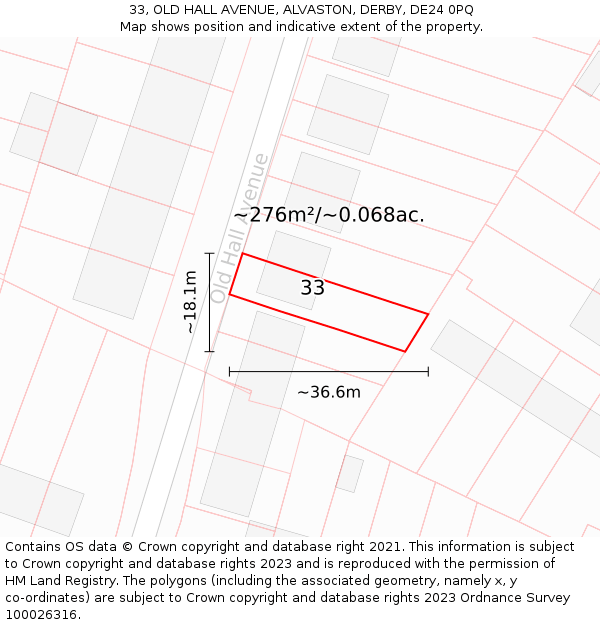 33, OLD HALL AVENUE, ALVASTON, DERBY, DE24 0PQ: Plot and title map