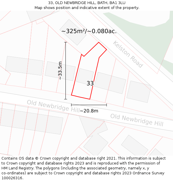 33, OLD NEWBRIDGE HILL, BATH, BA1 3LU: Plot and title map