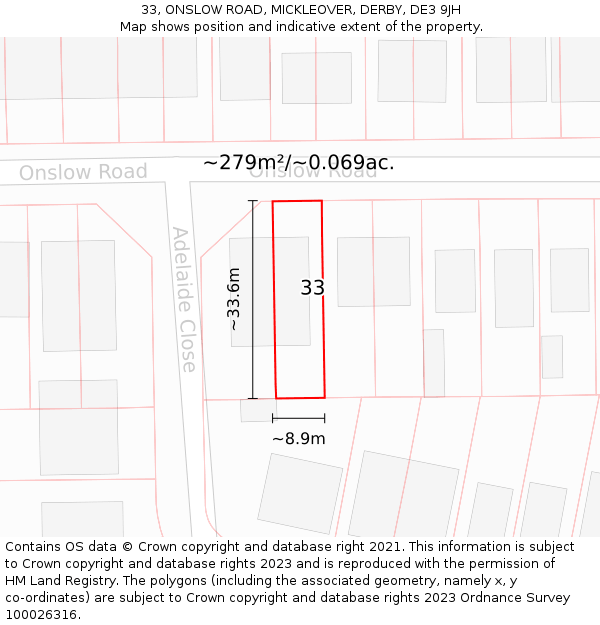 33, ONSLOW ROAD, MICKLEOVER, DERBY, DE3 9JH: Plot and title map