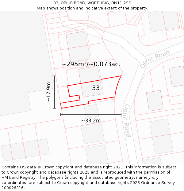 33, OPHIR ROAD, WORTHING, BN11 2SS: Plot and title map