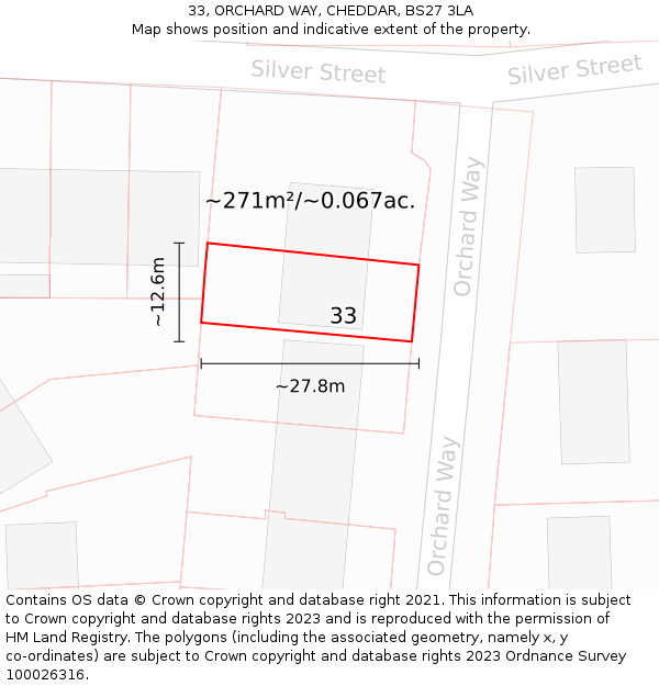 33, ORCHARD WAY, CHEDDAR, BS27 3LA: Plot and title map