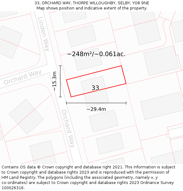 33, ORCHARD WAY, THORPE WILLOUGHBY, SELBY, YO8 9NE: Plot and title map