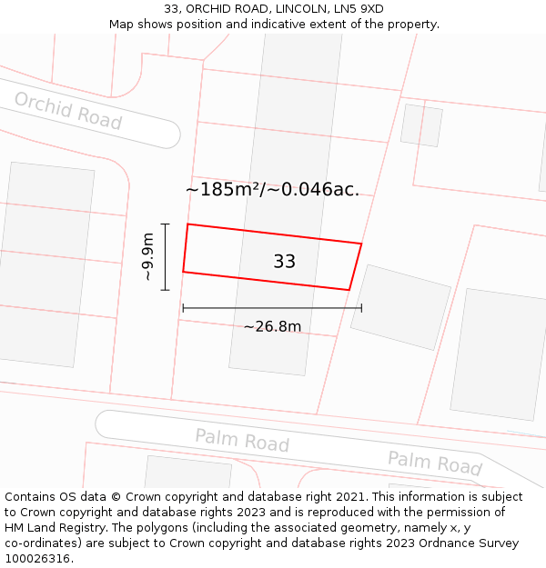 33, ORCHID ROAD, LINCOLN, LN5 9XD: Plot and title map