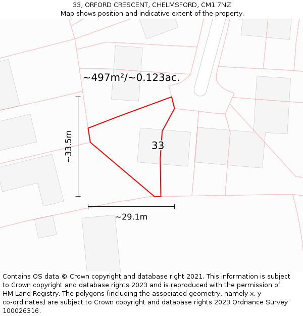 33, ORFORD CRESCENT, CHELMSFORD, CM1 7NZ: Plot and title map