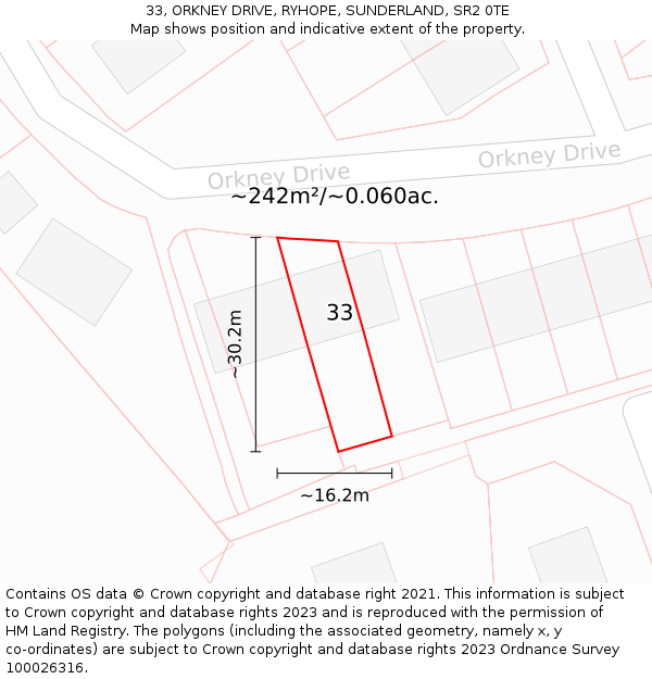 33, ORKNEY DRIVE, RYHOPE, SUNDERLAND, SR2 0TE: Plot and title map
