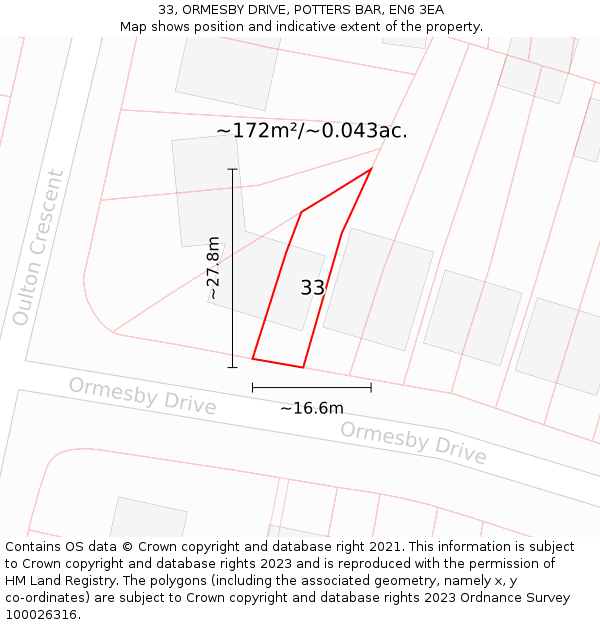 33, ORMESBY DRIVE, POTTERS BAR, EN6 3EA: Plot and title map