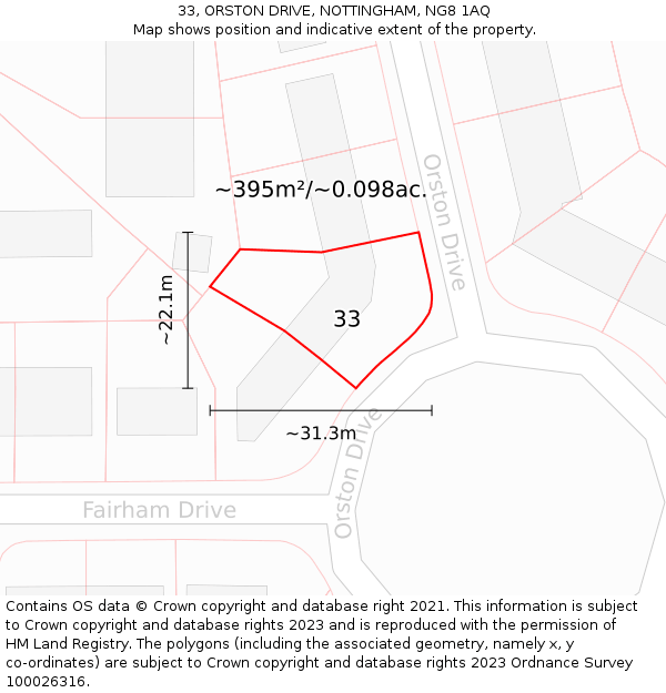 33, ORSTON DRIVE, NOTTINGHAM, NG8 1AQ: Plot and title map