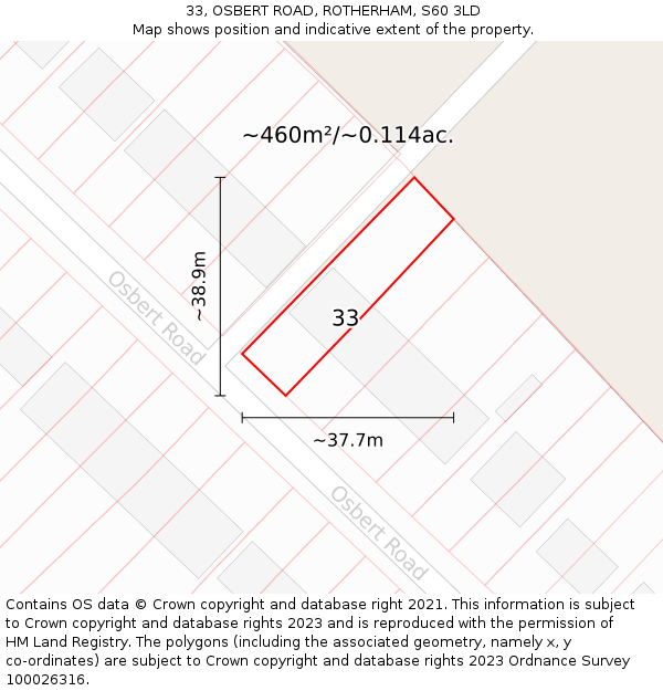 33, OSBERT ROAD, ROTHERHAM, S60 3LD: Plot and title map