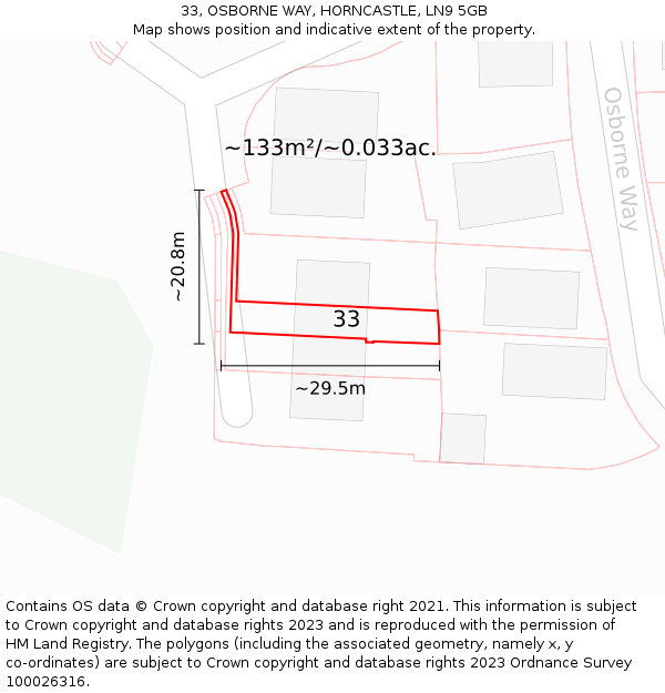 33, OSBORNE WAY, HORNCASTLE, LN9 5GB: Plot and title map
