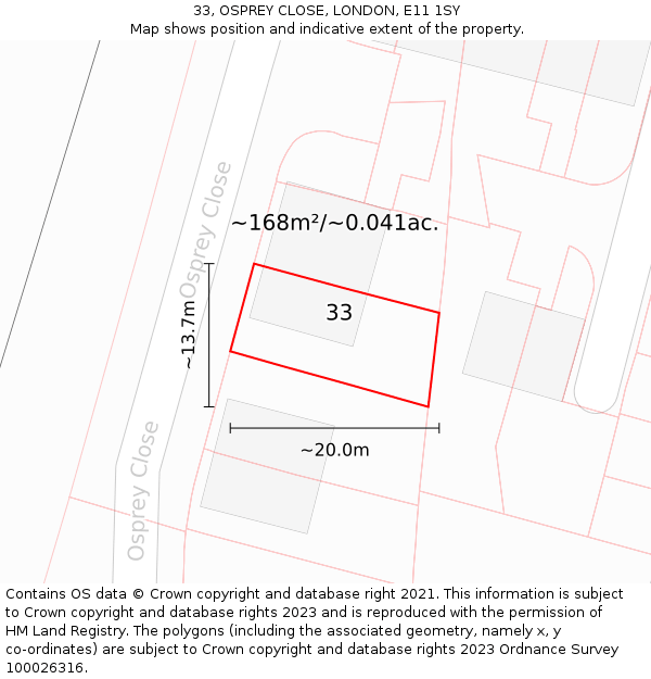 33, OSPREY CLOSE, LONDON, E11 1SY: Plot and title map