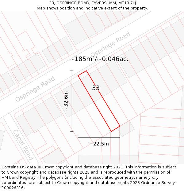 33, OSPRINGE ROAD, FAVERSHAM, ME13 7LJ: Plot and title map