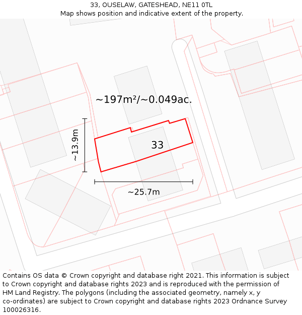 33, OUSELAW, GATESHEAD, NE11 0TL: Plot and title map