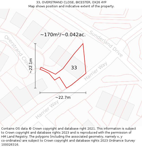 33, OVERSTRAND CLOSE, BICESTER, OX26 4YP: Plot and title map