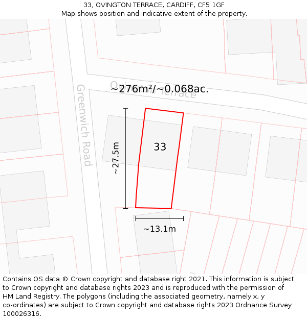 33, OVINGTON TERRACE, CARDIFF, CF5 1GF: Plot and title map