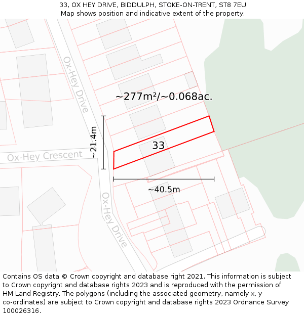 33, OX HEY DRIVE, BIDDULPH, STOKE-ON-TRENT, ST8 7EU: Plot and title map