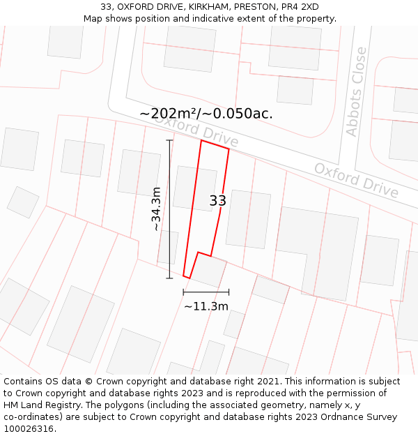 33, OXFORD DRIVE, KIRKHAM, PRESTON, PR4 2XD: Plot and title map