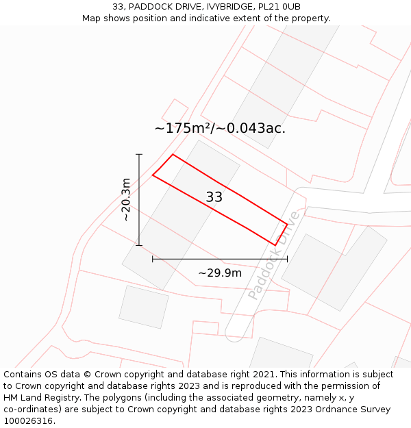 33, PADDOCK DRIVE, IVYBRIDGE, PL21 0UB: Plot and title map