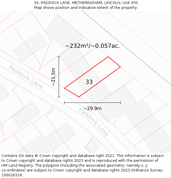 33, PADDOCK LANE, METHERINGHAM, LINCOLN, LN4 3YG: Plot and title map