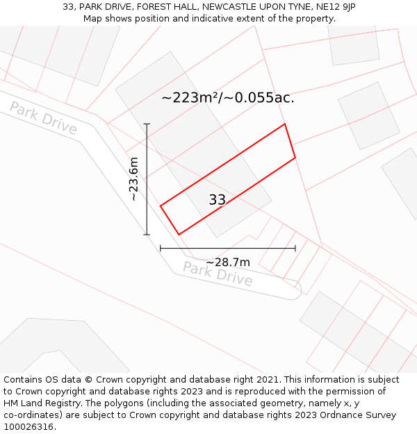 33, PARK DRIVE, FOREST HALL, NEWCASTLE UPON TYNE, NE12 9JP: Plot and title map