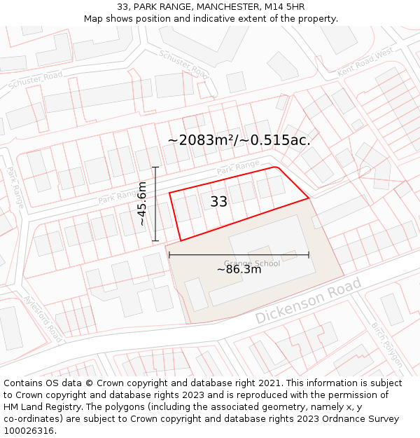33, PARK RANGE, MANCHESTER, M14 5HR: Plot and title map