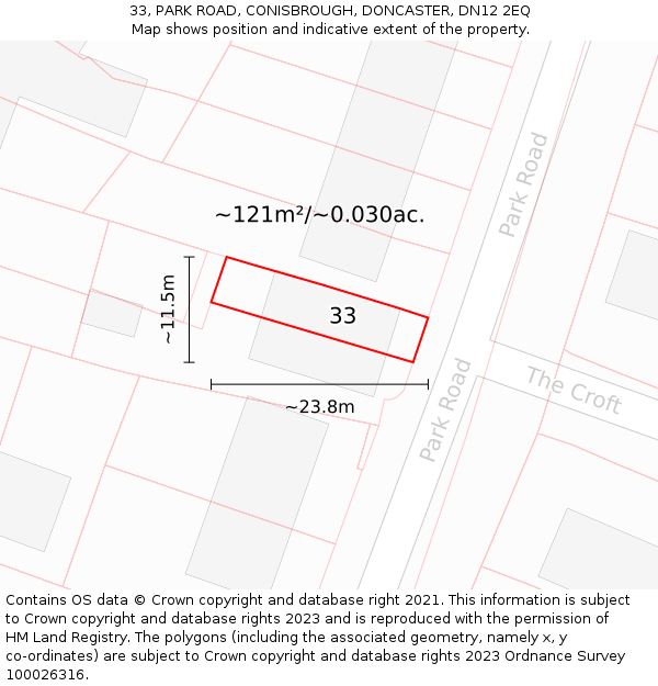 33, PARK ROAD, CONISBROUGH, DONCASTER, DN12 2EQ: Plot and title map