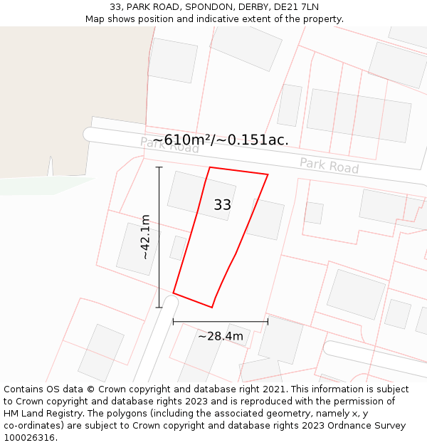 33, PARK ROAD, SPONDON, DERBY, DE21 7LN: Plot and title map