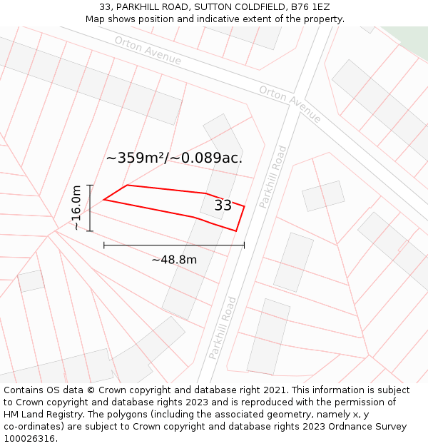 33, PARKHILL ROAD, SUTTON COLDFIELD, B76 1EZ: Plot and title map
