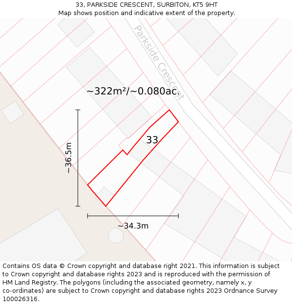 33, PARKSIDE CRESCENT, SURBITON, KT5 9HT: Plot and title map