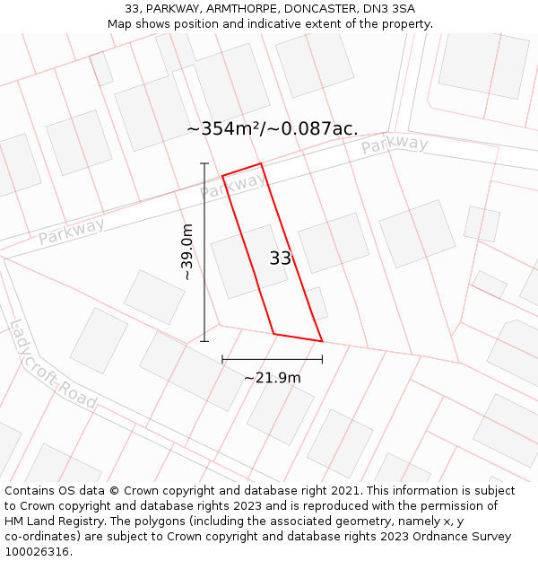 33, PARKWAY, ARMTHORPE, DONCASTER, DN3 3SA: Plot and title map
