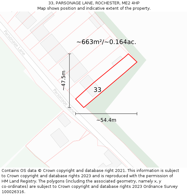 33, PARSONAGE LANE, ROCHESTER, ME2 4HP: Plot and title map