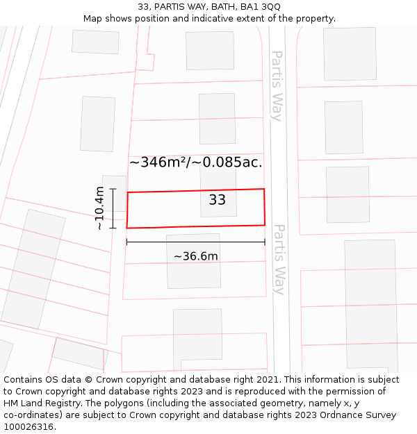 33, PARTIS WAY, BATH, BA1 3QQ: Plot and title map