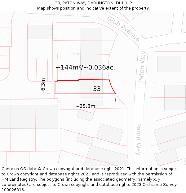 33, PATON WAY, DARLINGTON, DL1 1LP: Plot and title map