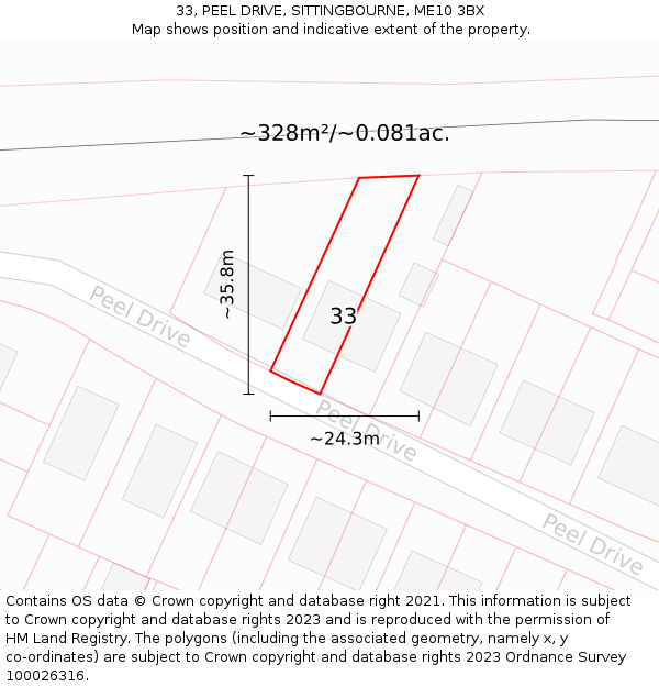 33, PEEL DRIVE, SITTINGBOURNE, ME10 3BX: Plot and title map