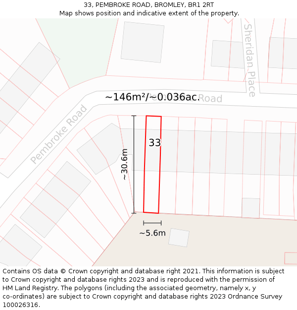 33, PEMBROKE ROAD, BROMLEY, BR1 2RT: Plot and title map
