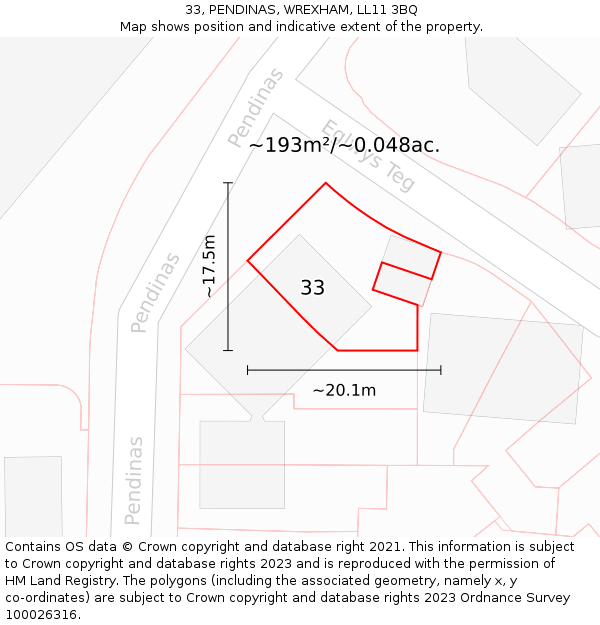 33, PENDINAS, WREXHAM, LL11 3BQ: Plot and title map