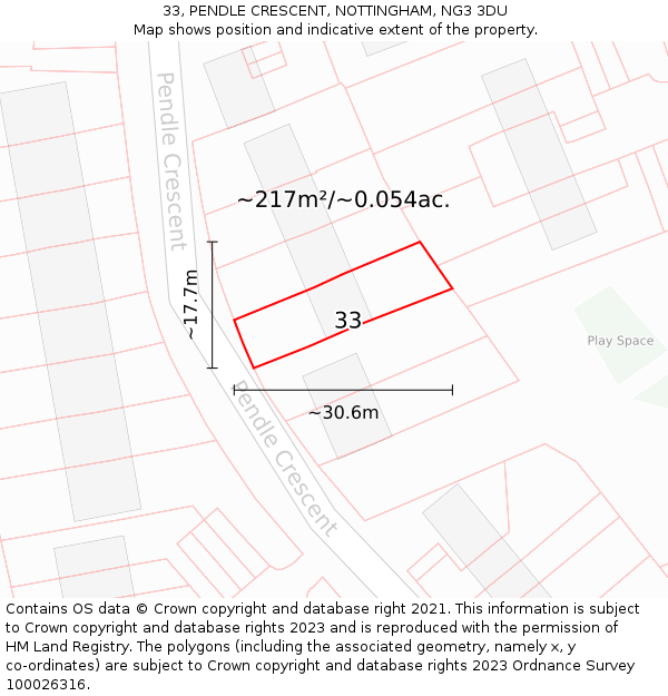 33, PENDLE CRESCENT, NOTTINGHAM, NG3 3DU: Plot and title map