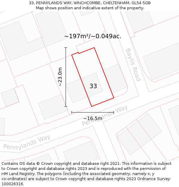 33, PENNYLANDS WAY, WINCHCOMBE, CHELTENHAM, GL54 5GB: Plot and title map