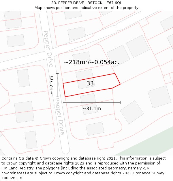 33, PEPPER DRIVE, IBSTOCK, LE67 6QL: Plot and title map