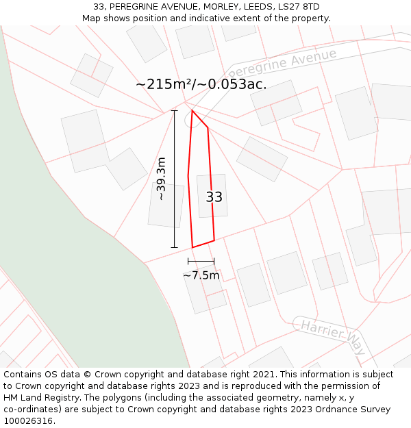 33, PEREGRINE AVENUE, MORLEY, LEEDS, LS27 8TD: Plot and title map